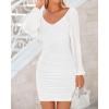 imageBTFBM 2025 Womens Summer Spring Bodycon Dress Cross V Neck Ruched Mesh Long Sleeve Party Short Formal Cocktail DressesWhite