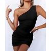 imageBTFBM Spring One Shoulder Bodycon Dresses 2025 Summer Sleeveless Ruched Homecoming Club Party Cocktail Mini DressesSolid Black