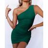 imageBTFBM Spring One Shoulder Bodycon Dresses 2025 Summer Sleeveless Ruched Homecoming Club Party Cocktail Mini DressesSolid Green