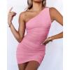 imageBTFBM Spring One Shoulder Bodycon Dresses 2025 Summer Sleeveless Ruched Homecoming Club Party Cocktail Mini DressesSolid Pink