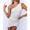 imageBTFBM Spring One Shoulder Bodycon Dresses 2025 Summer Sleeveless Ruched Homecoming Club Party Cocktail Mini DressesSolid White
