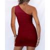 imageBTFBM Spring One Shoulder Bodycon Dresses 2025 Summer Sleeveless Ruched Homecoming Club Party Cocktail Mini DressesSolid Wine Red