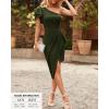 imageBTFBM Women 2025 Summer Fashion Elegant One Shoulder Cocktail Dress Ruffle Sleeve Wrap Ruched Bodycon Short Party DressesSolid Army Green