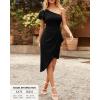 imageBTFBM Women 2025 Summer Fashion Elegant One Shoulder Cocktail Dress Ruffle Sleeve Wrap Ruched Bodycon Short Party DressesSolid Black