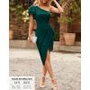 imageBTFBM Women 2025 Summer Fashion Elegant One Shoulder Cocktail Dress Ruffle Sleeve Wrap Ruched Bodycon Short Party DressesSolid Dark Green