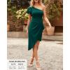 imageBTFBM Women 2025 Summer Fashion Elegant One Shoulder Cocktail Dress Ruffle Sleeve Wrap Ruched Bodycon Short Party DressesSolid Dark Green