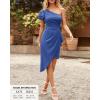 imageBTFBM Women 2025 Summer Fashion Elegant One Shoulder Cocktail Dress Ruffle Sleeve Wrap Ruched Bodycon Short Party DressesSolid Grey Blue
