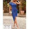 imageBTFBM Women 2025 Summer Fashion Elegant One Shoulder Cocktail Dress Ruffle Sleeve Wrap Ruched Bodycon Short Party DressesSolid Grey Blue