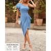 imageBTFBM Women 2025 Summer Fashion Elegant One Shoulder Cocktail Dress Ruffle Sleeve Wrap Ruched Bodycon Short Party DressesSolid Light Blue