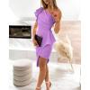 imageBTFBM Women 2025 Summer Fashion Elegant One Shoulder Cocktail Dress Ruffle Sleeve Wrap Ruched Bodycon Short Party DressesSolid Light Purple
