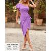 imageBTFBM Women 2025 Summer Fashion Elegant One Shoulder Cocktail Dress Ruffle Sleeve Wrap Ruched Bodycon Short Party DressesSolid Light Purple
