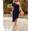 imageBTFBM Women 2025 Summer Fashion Elegant One Shoulder Cocktail Dress Ruffle Sleeve Wrap Ruched Bodycon Short Party DressesSolid Navy