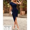 imageBTFBM Women 2025 Summer Fashion Elegant One Shoulder Cocktail Dress Ruffle Sleeve Wrap Ruched Bodycon Short Party DressesSolid Navy