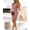 imageBTFBM Women 2025 Summer Fashion Elegant One Shoulder Cocktail Dress Ruffle Sleeve Wrap Ruched Bodycon Short Party DressesSolid Pink