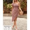 imageBTFBM Women 2025 Summer Fashion Elegant One Shoulder Cocktail Dress Ruffle Sleeve Wrap Ruched Bodycon Short Party DressesSolid Pink