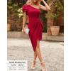 imageBTFBM Women 2025 Summer Fashion Elegant One Shoulder Cocktail Dress Ruffle Sleeve Wrap Ruched Bodycon Short Party DressesSolid Red