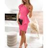imageBTFBM Women 2025 Summer Fashion Elegant One Shoulder Cocktail Dress Ruffle Sleeve Wrap Ruched Bodycon Short Party DressesSolid Rose Pink