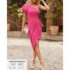 imageBTFBM Women 2025 Summer Fashion Elegant One Shoulder Cocktail Dress Ruffle Sleeve Wrap Ruched Bodycon Short Party DressesSolid Rose Pink