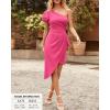 imageBTFBM Women 2025 Summer Fashion Elegant One Shoulder Cocktail Dress Ruffle Sleeve Wrap Ruched Bodycon Short Party DressesSolid Rose Pink