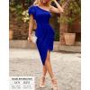 imageBTFBM Women 2025 Summer Fashion Elegant One Shoulder Cocktail Dress Ruffle Sleeve Wrap Ruched Bodycon Short Party DressesSolid Royal Blue