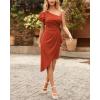 imageBTFBM Women 2025 Summer Fashion Elegant One Shoulder Cocktail Dress Ruffle Sleeve Wrap Ruched Bodycon Short Party DressesSolid Rust Red