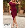 imageBTFBM Women 2025 Summer Fashion Elegant One Shoulder Cocktail Dress Ruffle Sleeve Wrap Ruched Bodycon Short Party DressesSolid Wine Red
