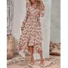 imageBTFBM Women Long Sleeve Dresses Spring Summer Clothes 2025 V Neck Floral High Waist Ruffle Boho Wedding Guest DressBig Floral Brown Green