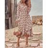 imageBTFBM Women Long Sleeve Dresses Spring Summer Clothes 2025 V Neck Floral High Waist Ruffle Boho Wedding Guest DressBig Floral Brown Green