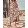imageBTFBM Women Long Sleeve Dresses Spring Summer Clothes 2025 V Neck Floral High Waist Ruffle Boho Wedding Guest DressBig Floral Brown Green