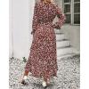 imageBTFBM Women Long Sleeve Dresses Spring Summer Clothes 2025 V Neck Floral High Waist Ruffle Boho Wedding Guest DressBig Floral Wine Red