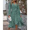 imageBTFBM Women Long Sleeve Dresses Spring Summer Clothes 2025 V Neck Floral High Waist Ruffle Boho Wedding Guest DressDaisy White Dark Green