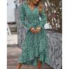 imageBTFBM Women Long Sleeve Dresses Spring Summer Clothes 2025 V Neck Floral High Waist Ruffle Boho Wedding Guest DressDaisy White Dark Green