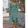 imageBTFBM Women Long Sleeve Dresses Spring Summer Clothes 2025 V Neck Floral High Waist Ruffle Boho Wedding Guest DressDaisy White Dark Green