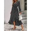 imageBTFBM Women Long Sleeve Dresses Spring Summer Clothes 2025 V Neck Floral High Waist Ruffle Boho Wedding Guest DressFloral Black