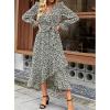 imageBTFBM Women Long Sleeve Dresses Spring Summer Clothes 2025 V Neck Floral High Waist Ruffle Boho Wedding Guest DressFloral Black White