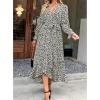 imageBTFBM Women Long Sleeve Dresses Spring Summer Clothes 2025 V Neck Floral High Waist Ruffle Boho Wedding Guest DressFloral Black White