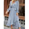 imageBTFBM Women Long Sleeve Dresses Spring Summer Clothes 2025 V Neck Floral High Waist Ruffle Boho Wedding Guest DressFloral Blue