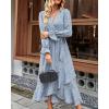 imageBTFBM Women Long Sleeve Dresses Spring Summer Clothes 2025 V Neck Floral High Waist Ruffle Boho Wedding Guest DressFloral Blue
