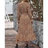 imageBTFBM Women Long Sleeve Dresses Spring Summer Clothes 2025 V Neck Floral High Waist Ruffle Boho Wedding Guest DressFloral Brown