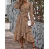 imageBTFBM Women Long Sleeve Dresses Spring Summer Clothes 2025 V Neck Floral High Waist Ruffle Boho Wedding Guest DressFloral Brown