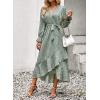 imageBTFBM Women Long Sleeve Dresses Spring Summer Clothes 2025 V Neck Floral High Waist Ruffle Boho Wedding Guest DressFloral Green