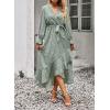 imageBTFBM Women Long Sleeve Dresses Spring Summer Clothes 2025 V Neck Floral High Waist Ruffle Boho Wedding Guest DressFloral Green