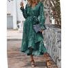 imageBTFBM Women Long Sleeve Dresses Spring Summer Clothes 2025 V Neck Floral High Waist Ruffle Boho Wedding Guest DressLeopard Dot Green