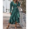 imageBTFBM Women Long Sleeve Dresses Spring Summer Clothes 2025 V Neck Floral High Waist Ruffle Boho Wedding Guest DressLeopard Dot Green