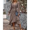 imageBTFBM Women Long Sleeve Dresses Spring Summer Clothes 2025 V Neck Floral High Waist Ruffle Boho Wedding Guest DressLeopard Dot Light Khaki