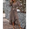 imageBTFBM Women Long Sleeve Dresses Spring Summer Clothes 2025 V Neck Floral High Waist Ruffle Boho Wedding Guest DressLeopard Dot Light Khaki