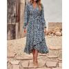 imageBTFBM Women Long Sleeve Dresses Spring Summer Clothes 2025 V Neck Floral High Waist Ruffle Boho Wedding Guest DressPrint Floral Blue