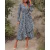 imageBTFBM Women Long Sleeve Dresses Spring Summer Clothes 2025 V Neck Floral High Waist Ruffle Boho Wedding Guest DressPrint Floral Blue