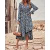 imageBTFBM Women Long Sleeve Dresses Spring Summer Clothes 2025 V Neck Floral High Waist Ruffle Boho Wedding Guest DressPrint Floral Blue