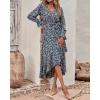 imageBTFBM Women Long Sleeve Dresses Spring Summer Clothes 2025 V Neck Floral High Waist Ruffle Boho Wedding Guest DressPrint Floral Blue